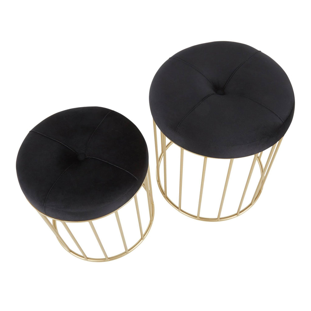 Gold Metal Pink Velvet Nesting Ottoman Set U7967