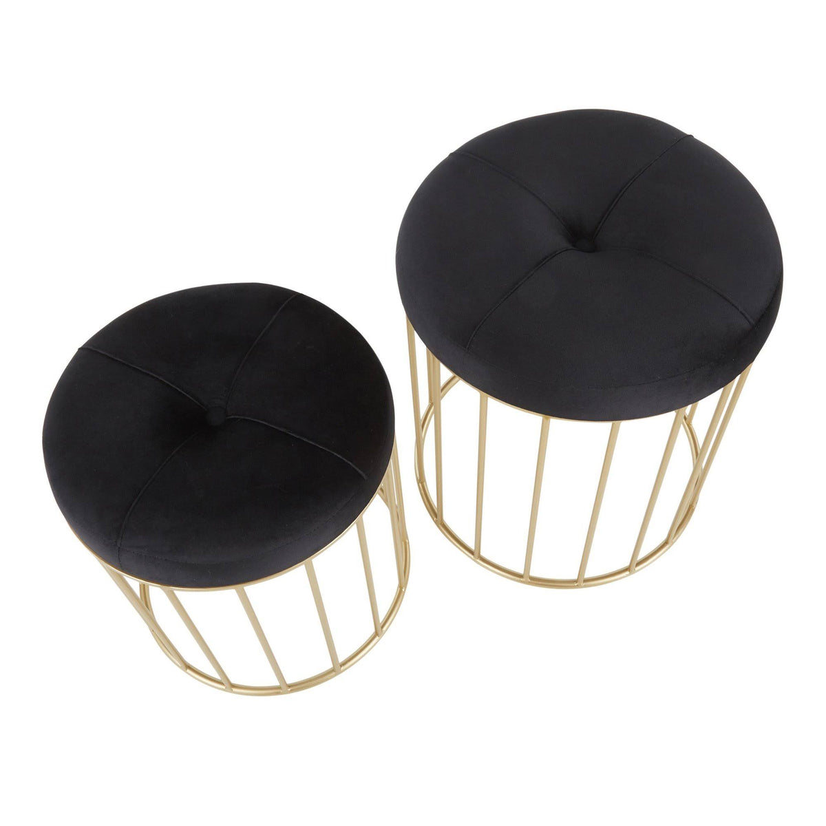 Gold Metal Pink Velvet Nesting Ottoman Set U7967