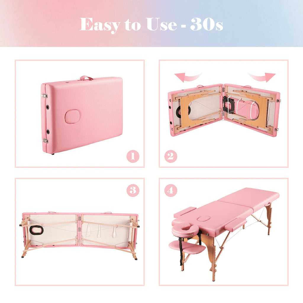 Pink Portable Massage Table 84 Inches 2 Fold Adjustable M130