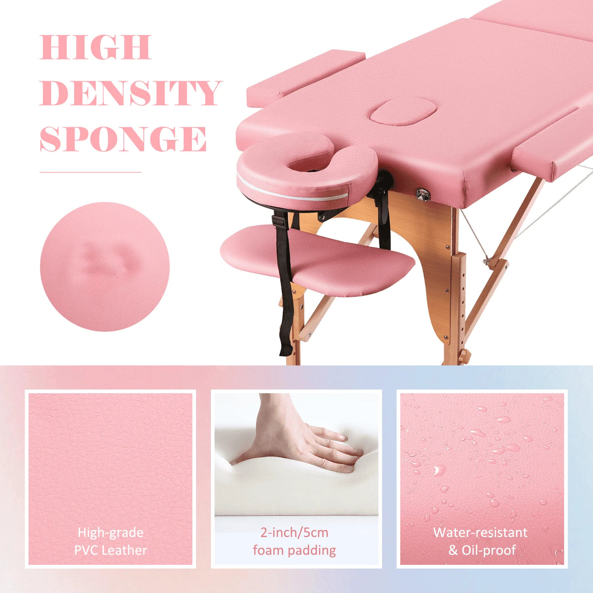 Pink Portable Massage Table 84 Inches 2 Fold Adjustable M130