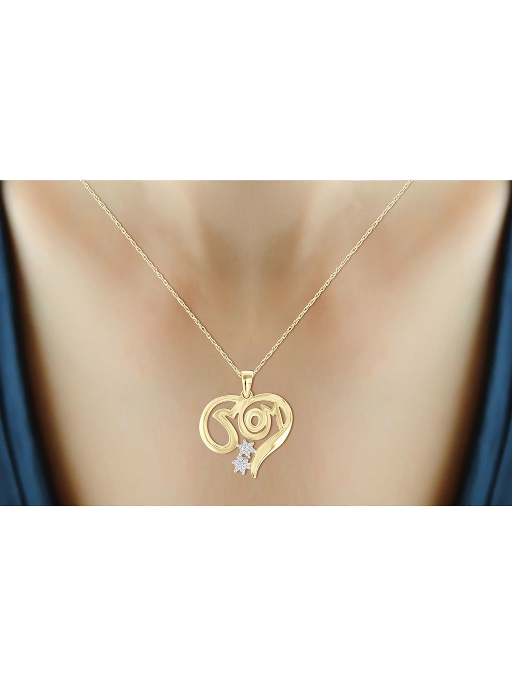 14K Gold Plated Silver Mother Daughter Necklace with White Diamonds C462