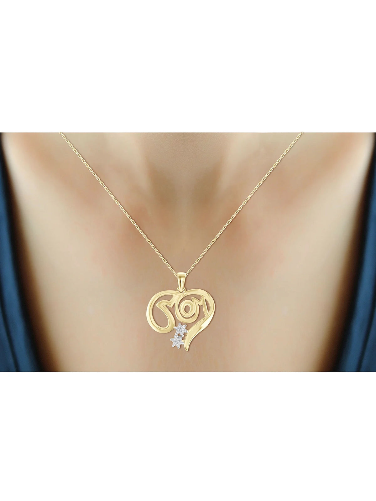 14K Gold Plated Silver Mother Daughter Necklace with White Diamonds C462