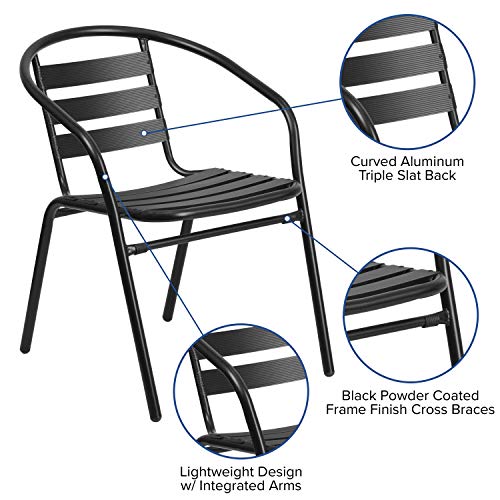 Rectangular Metal Patio Table & Chairs Set with Tempered Glass Top and 4 Black Aluminum Stacking Chairs F18209