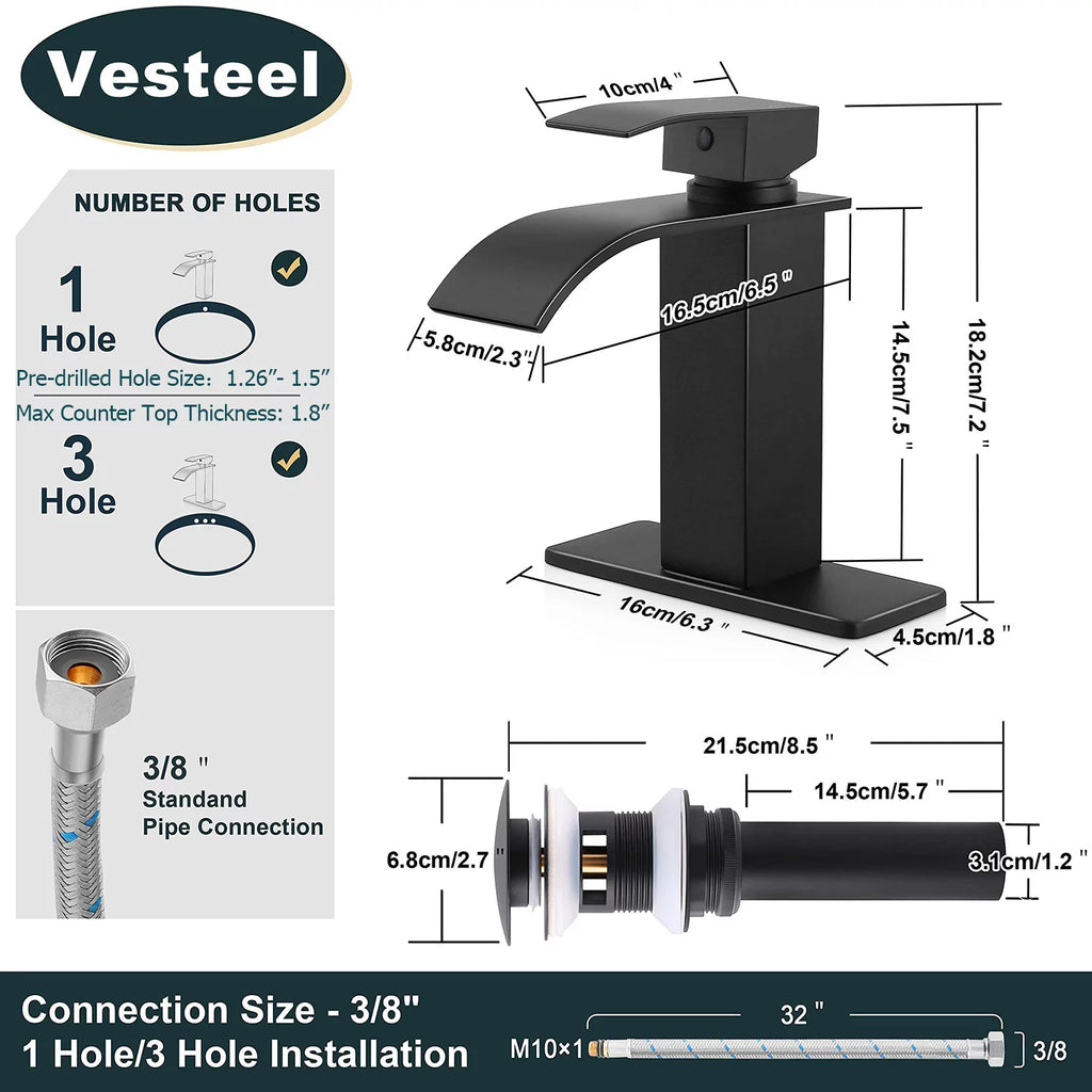 Black Stainless Steel Single Handle Waterfall Bathroom Faucet T143174