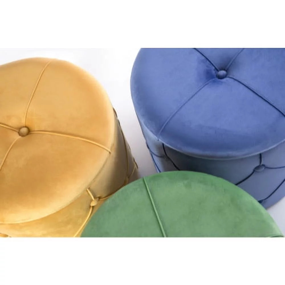 Round Wooden Velvet Ottoman Stool with Lid B709