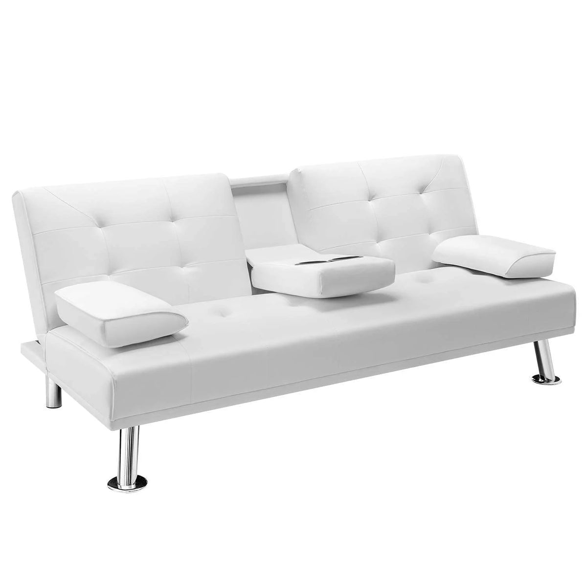 White Faux Leather Sofa Bed with Cup Holders C103626