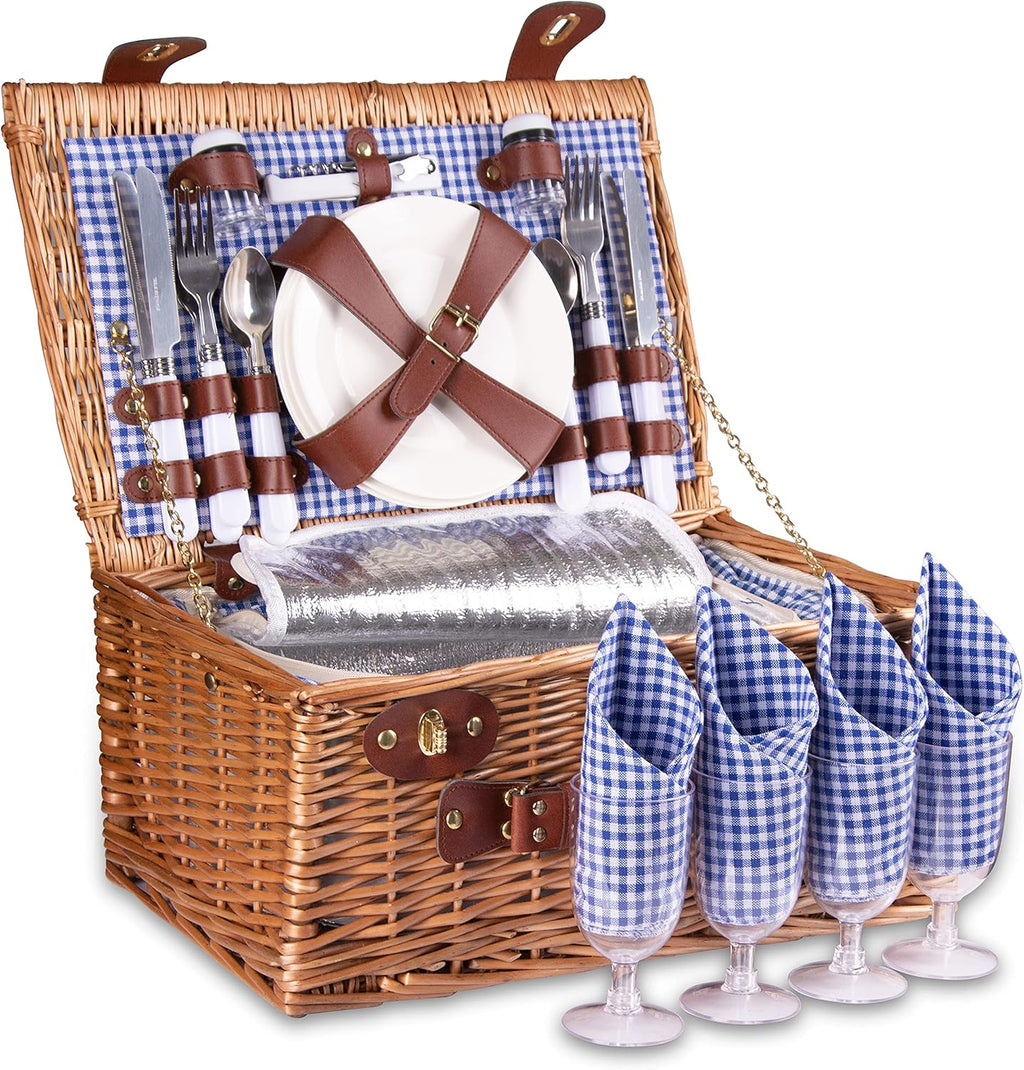 Picnic Basket for 2 with Insulated Liner, Grey Stripes S29157