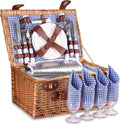 Picnic Basket for 2 with Insulated Liner, Grey Stripes S29157