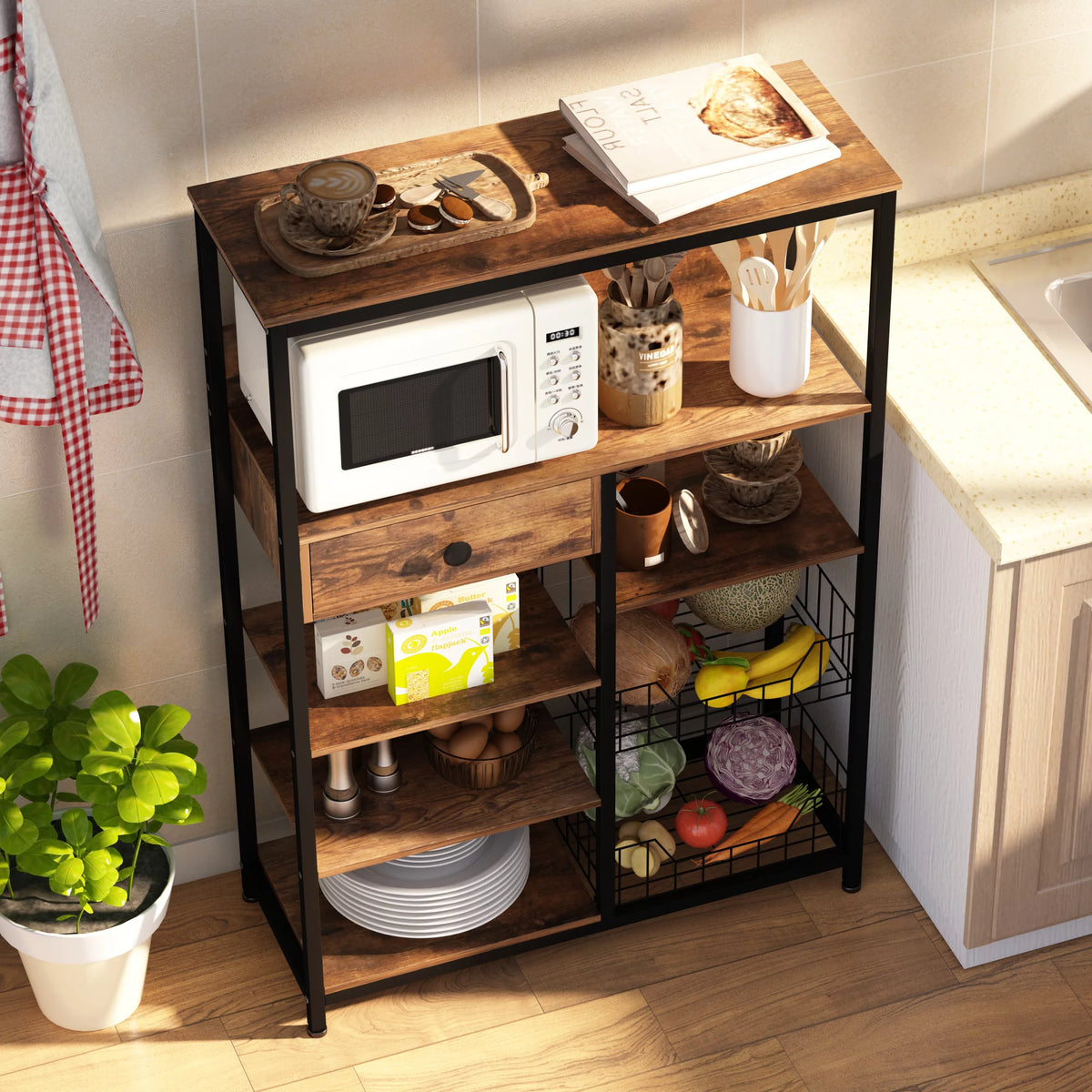 5-Tier Kitchen Bakers Rack with Storage E1526