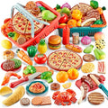 80PC Pretend Food with 2 Kids Picnic Basket, Plastic Food Cutting Toys S2701