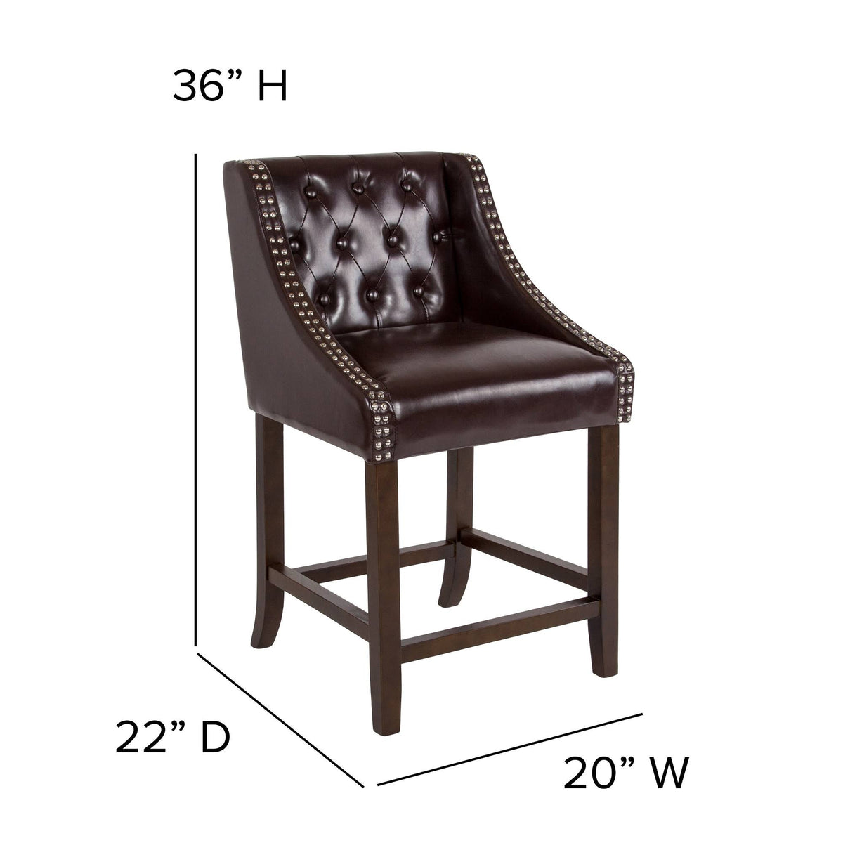 Tufted Walnut Counter Height Stool in Brown LeatherSoft T1986