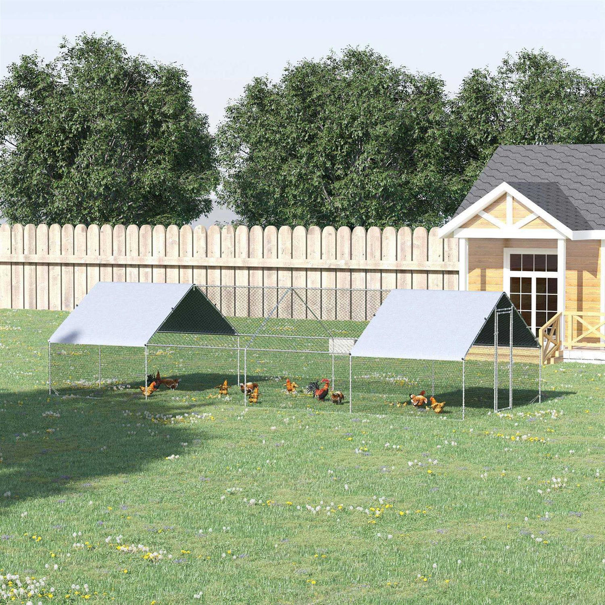 Large Metal Chicken Coop with Cover and Lockable Door F33147