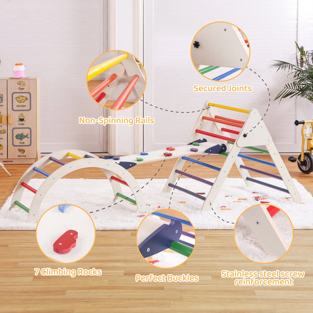 4-in-1 Wooden Pikler Climbing Triangle with Ramp and Arch M551826