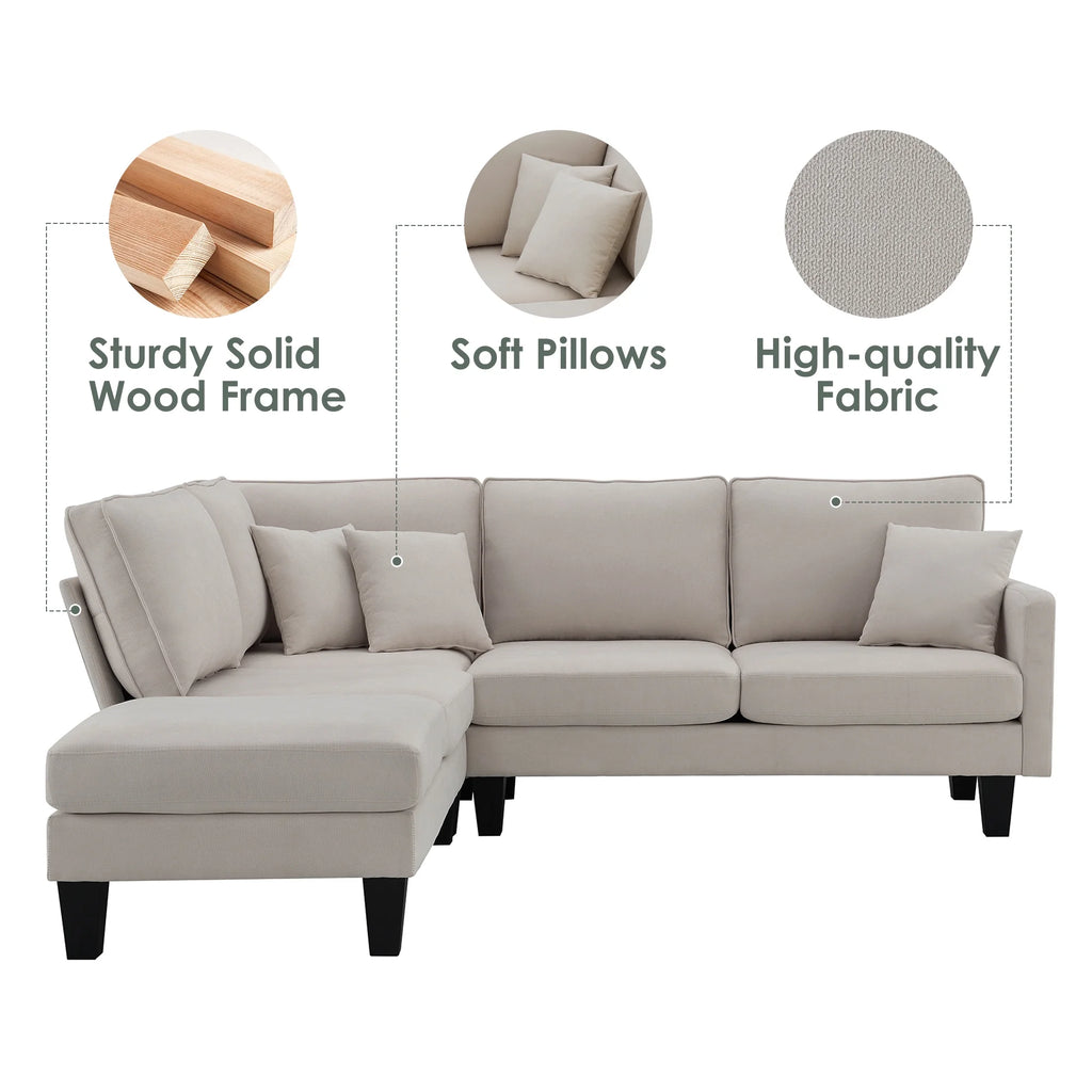 Beige L Shape Sectional Sofa with Recliner K80534