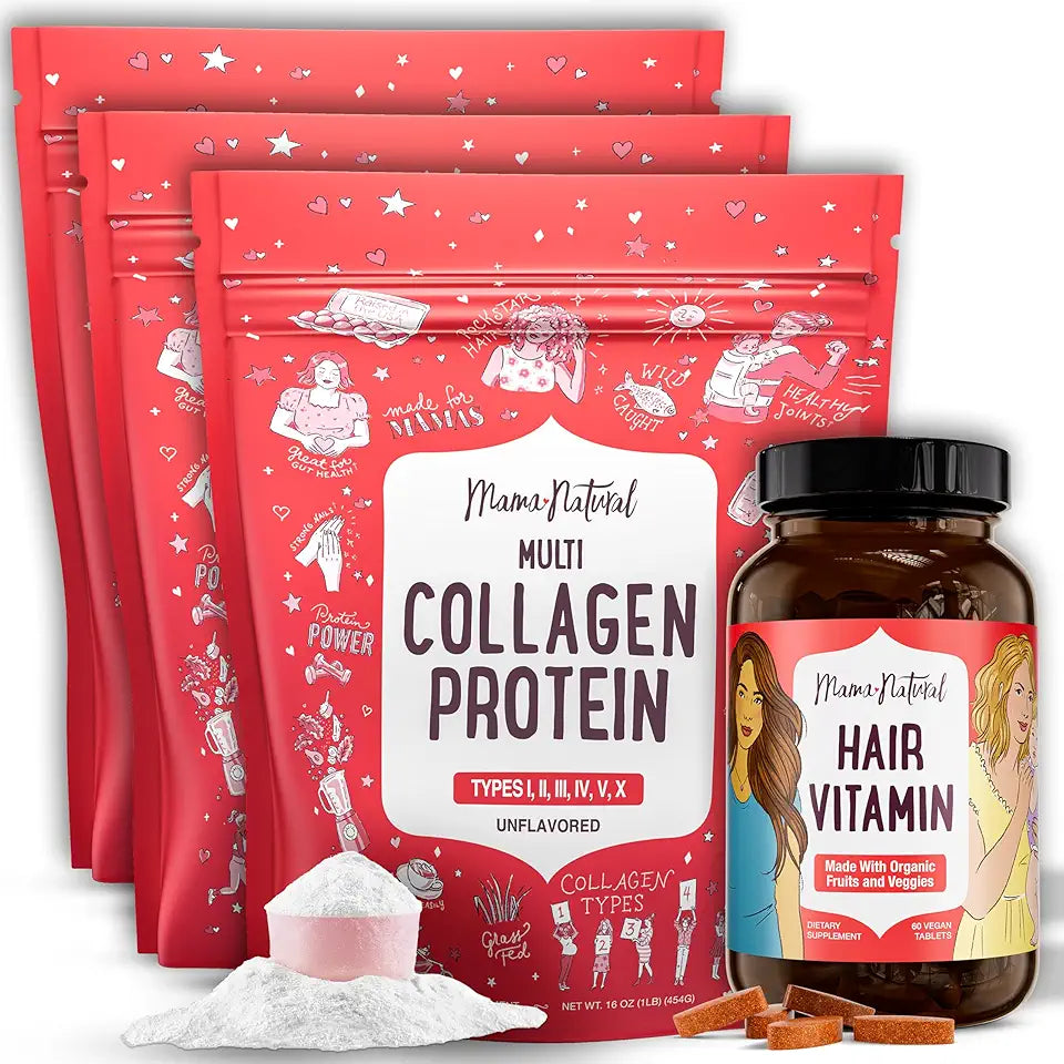 Multi Collagen Protein & Hair Vitamin Bundle for Skin, Hair & Nails W136739