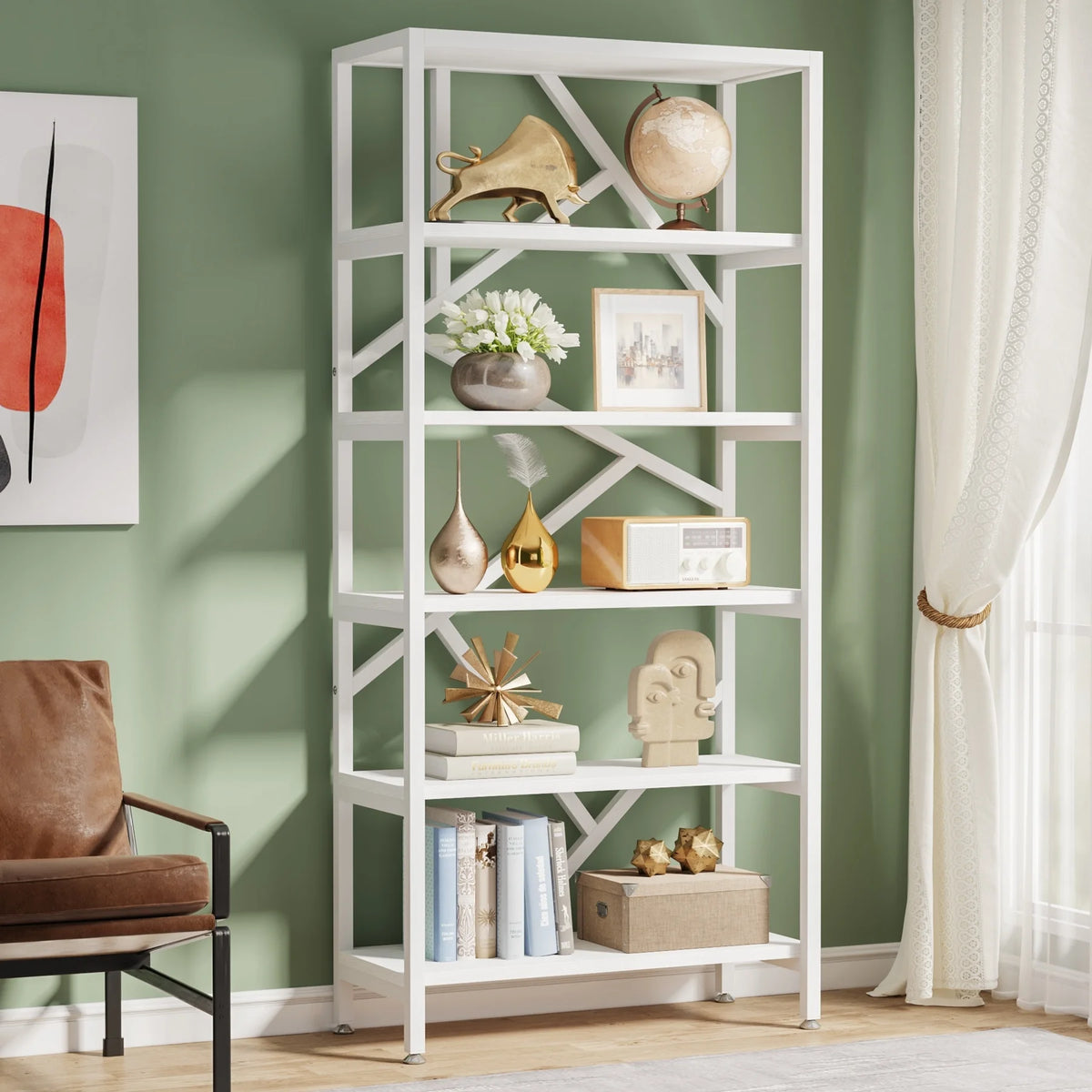 71" 6 Tier Rustic Brown Wood Etagere Bookcase W675269