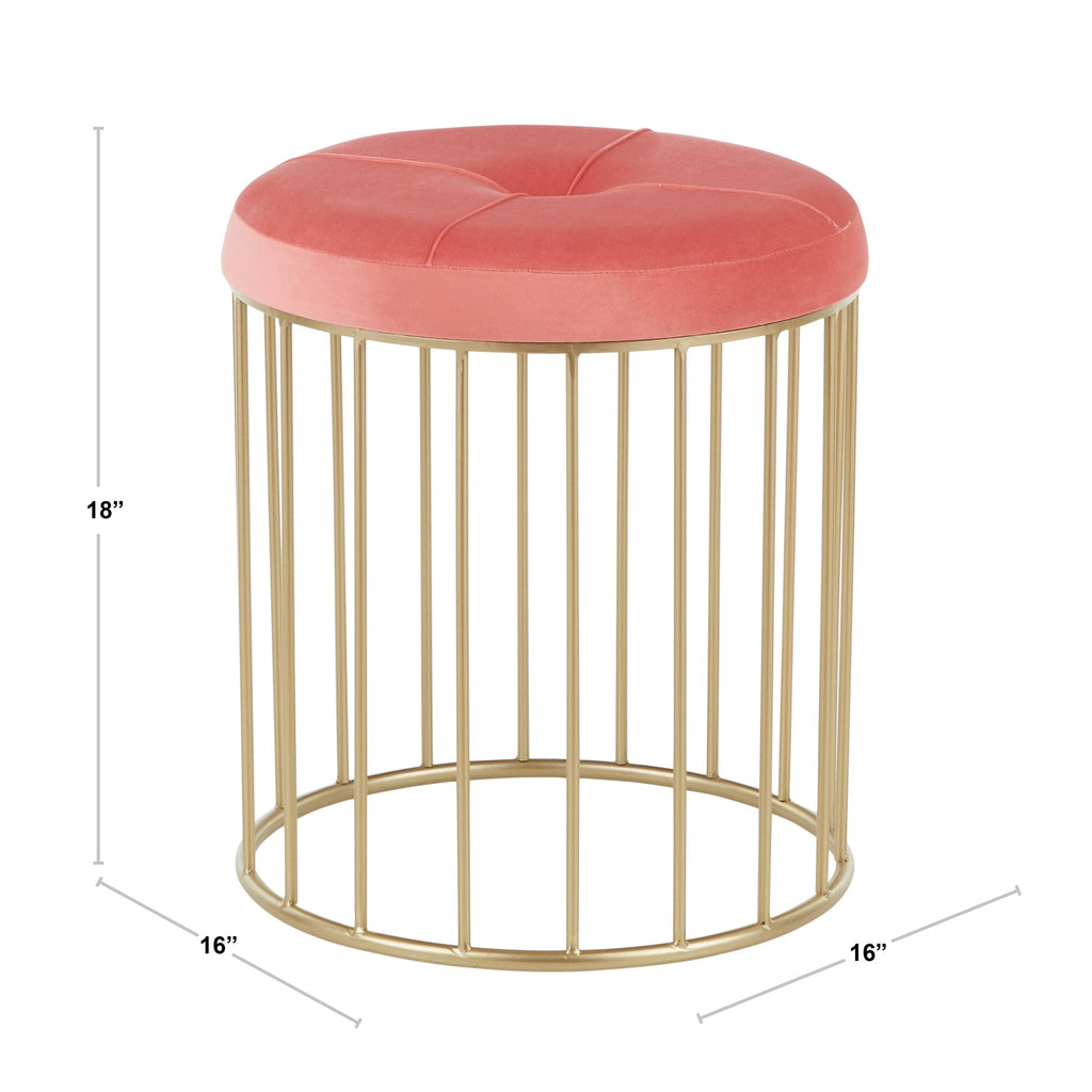 Gold Metal Pink Velvet Nesting Ottoman Set U7967
