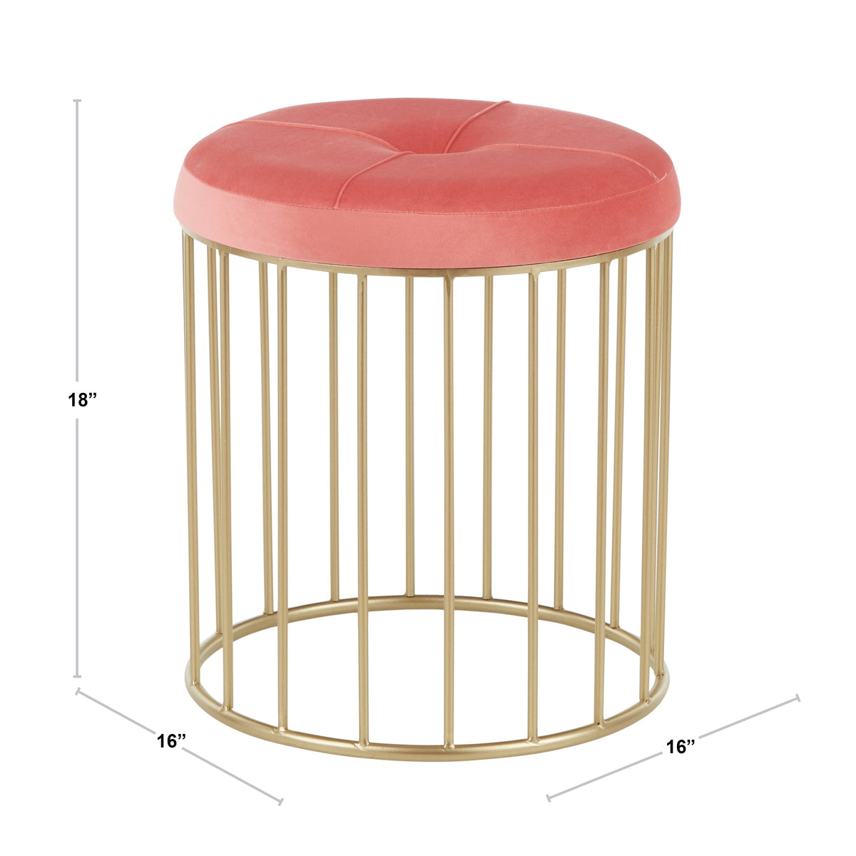 Gold Metal Pink Velvet Nesting Ottoman Set U7967