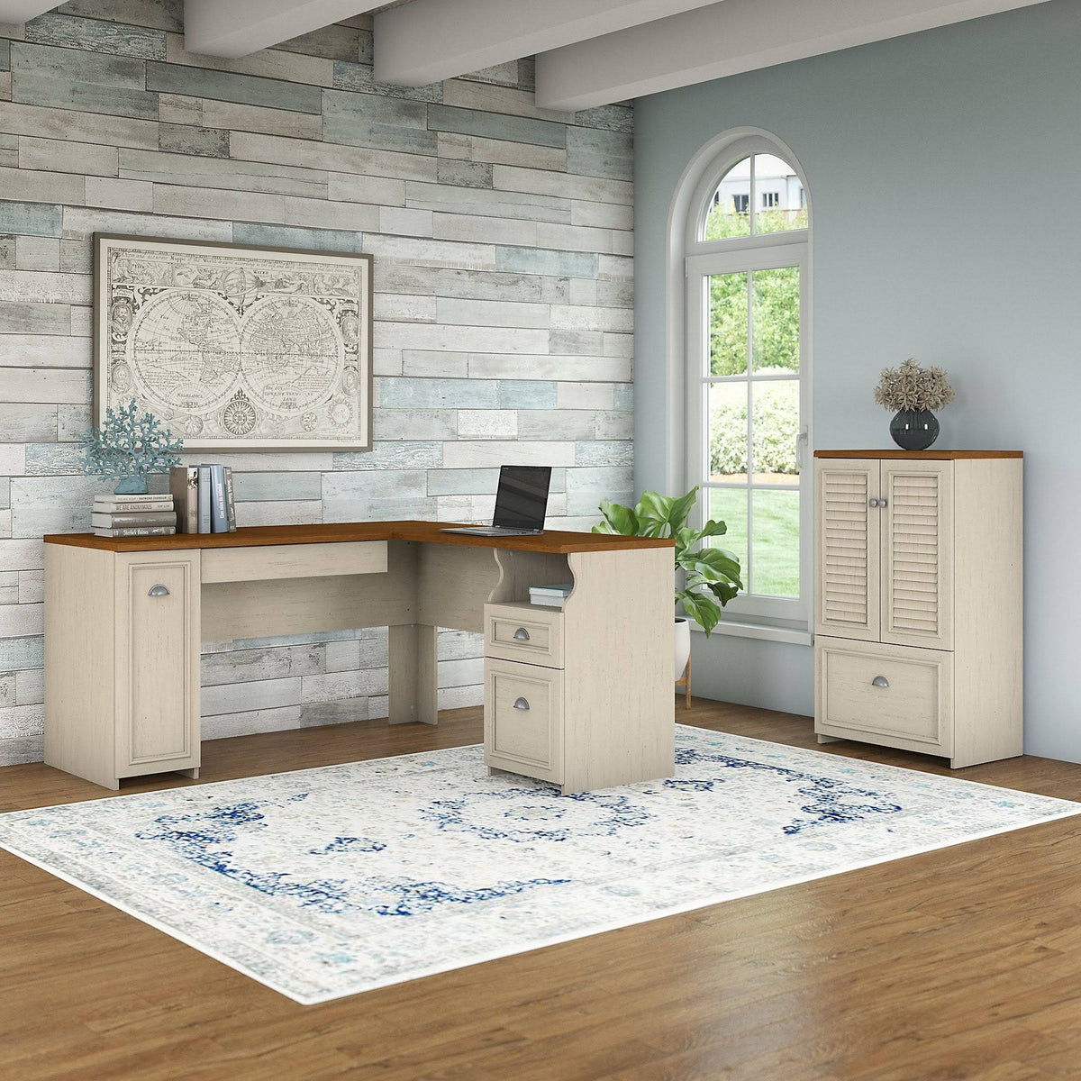 Gray L Shaped Desk with Storage Cabinet and File Drawer D376596