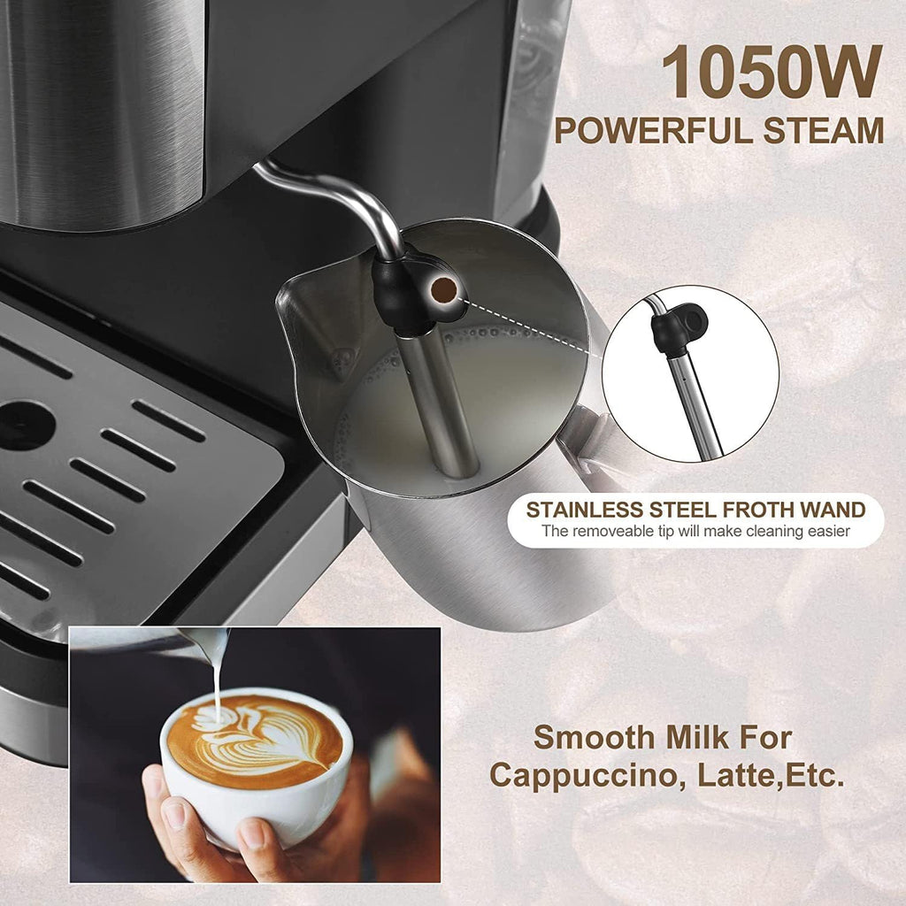 20 Bar Semi-Automatic Espresso Machine with Milk Frother Steam Wand, 50oz Removable Water Tank J86275