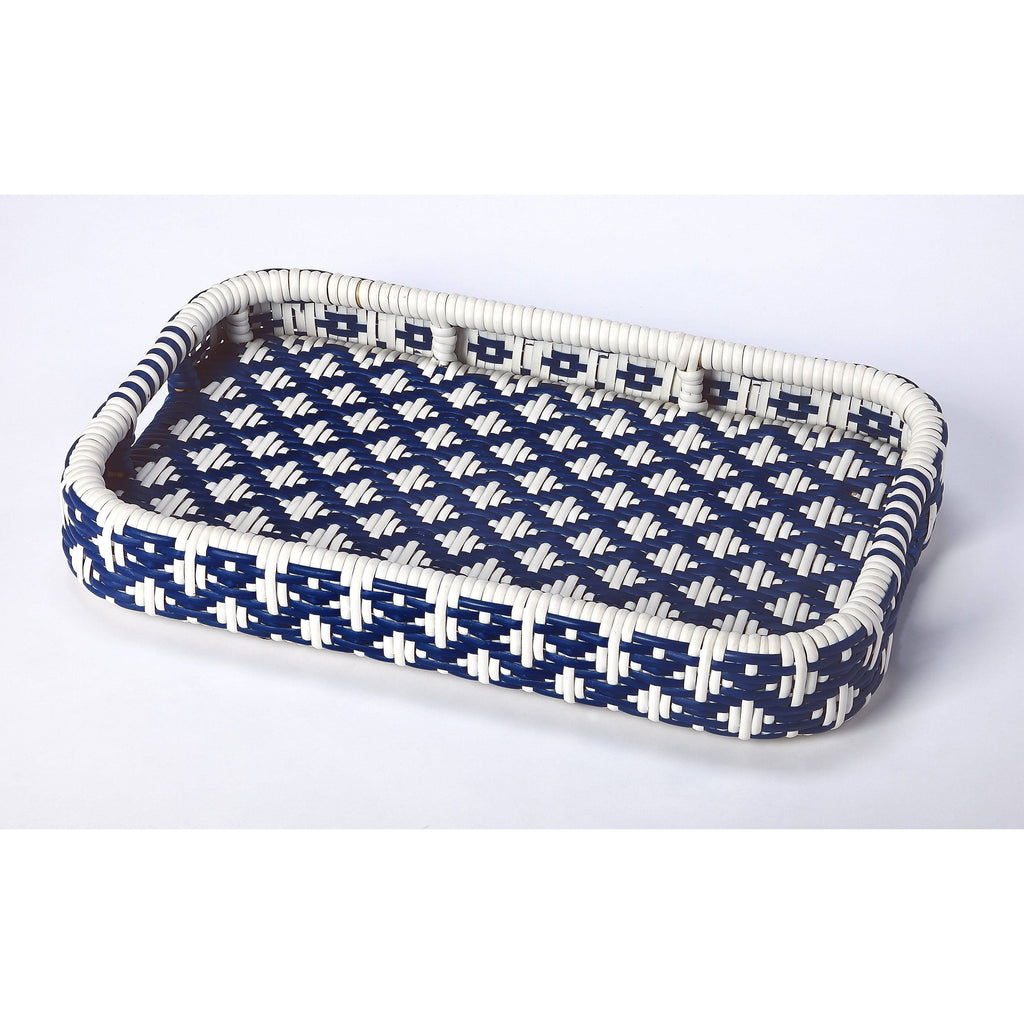 Blue & White Rattan Bar Cart U1262