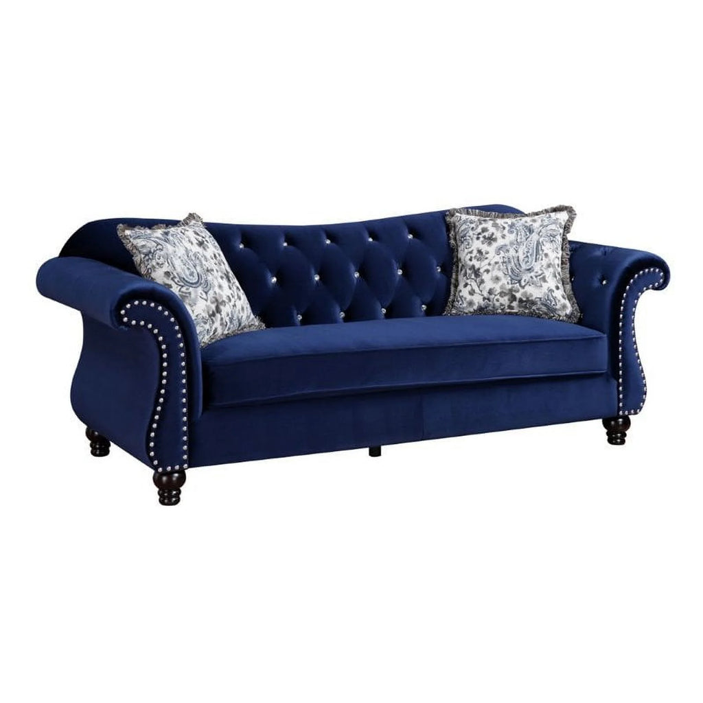 Blue Tufted Fabric 2-Piece Sofa Set T868435