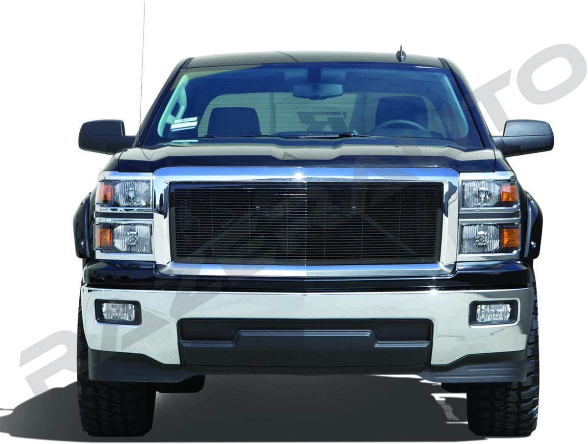 Chrome Plate Outer Shell with Gloss Black Billet Grille Replacement Grille Shell for 2014-2015 Chevy Silverado 1500 V962402