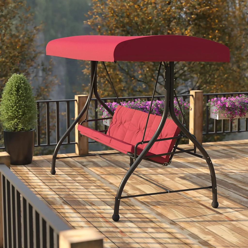3-Seat Outdoor Steel Converting Patio Swing Canopy Hammock with Cushions U4128