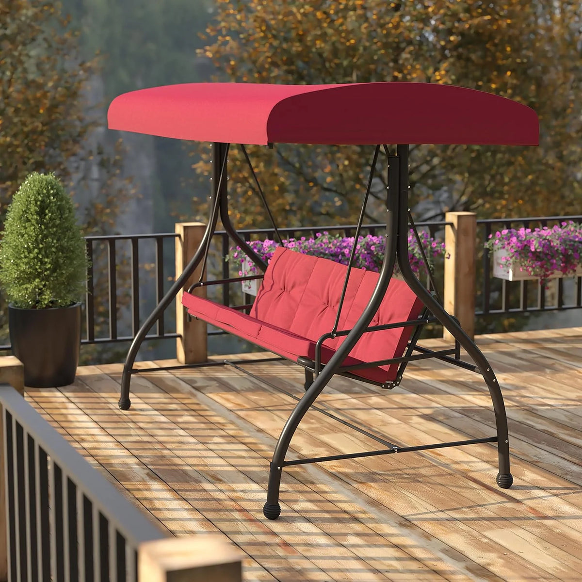 3-Seat Outdoor Steel Converting Patio Swing Canopy Hammock with Cushions U4128