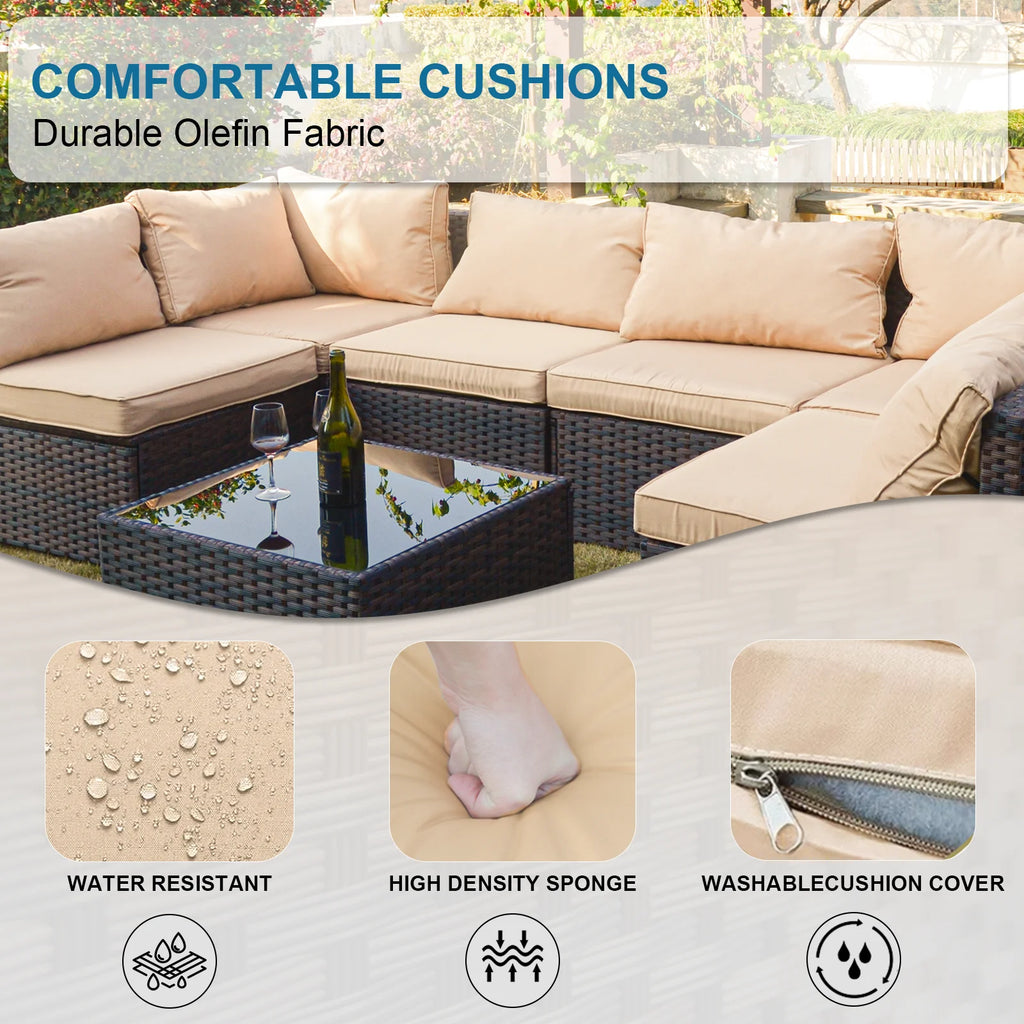 11 PCS Black Wicker Patio Furniture Set with Fire Pit Table J21040