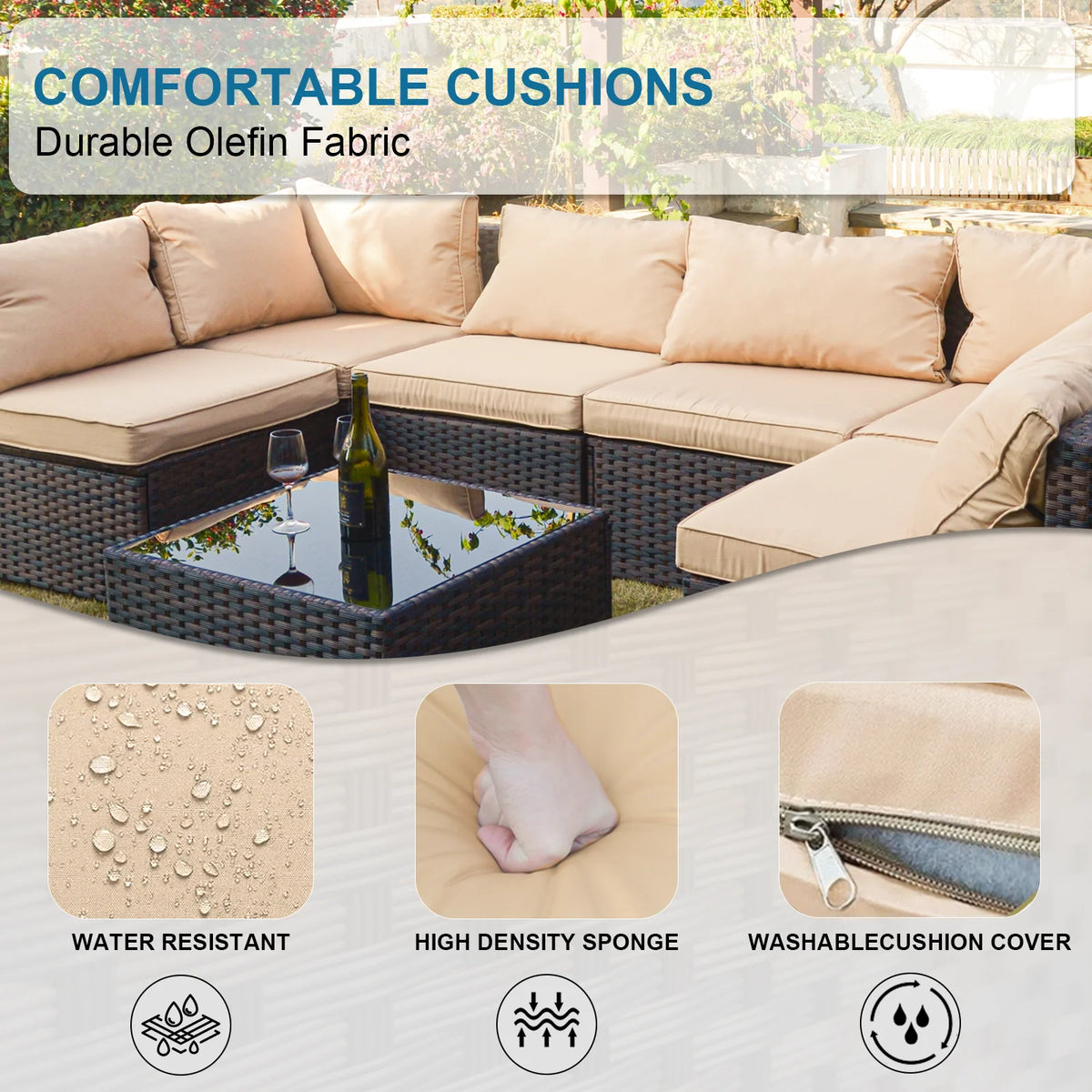 11 PCS Black Wicker Patio Furniture Set with Fire Pit Table J21040