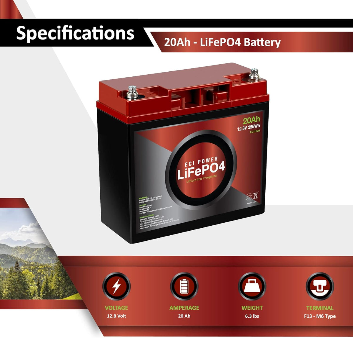12V 20Ah Lithium LiFePO4 Deep Cycle Rechargeable Battery F8599