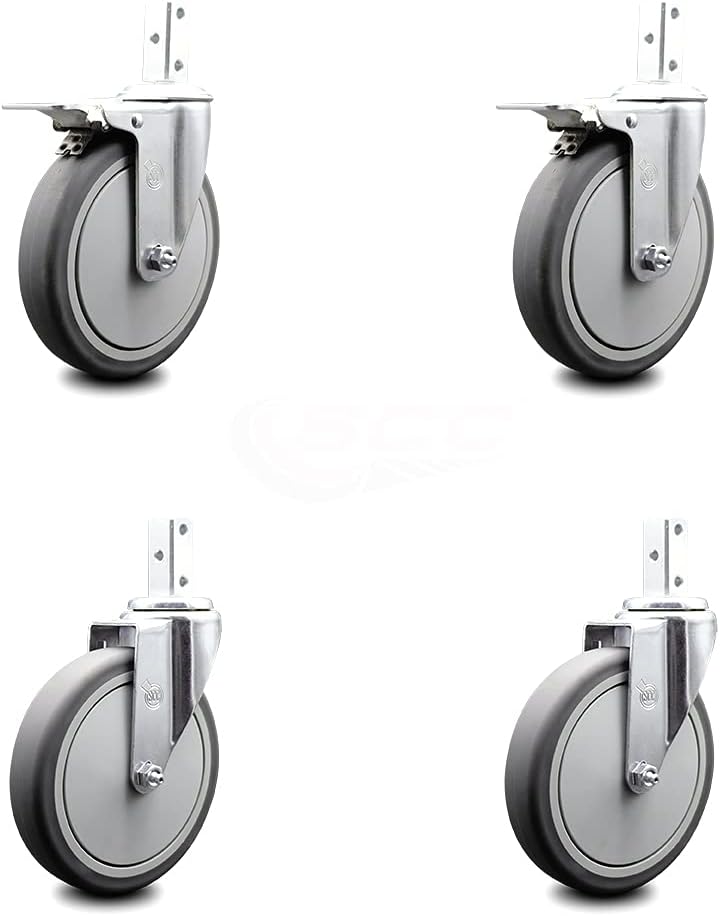 Swivel Square Stem Caster Set 4 with Gray Thermoplastic Rubber Wheel F22200