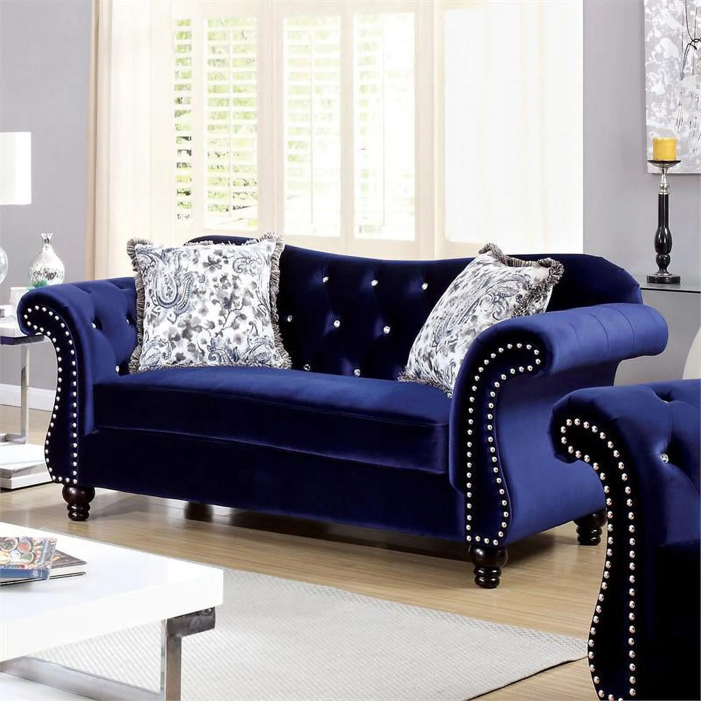 Blue Tufted Fabric 2-Piece Sofa Set T868435