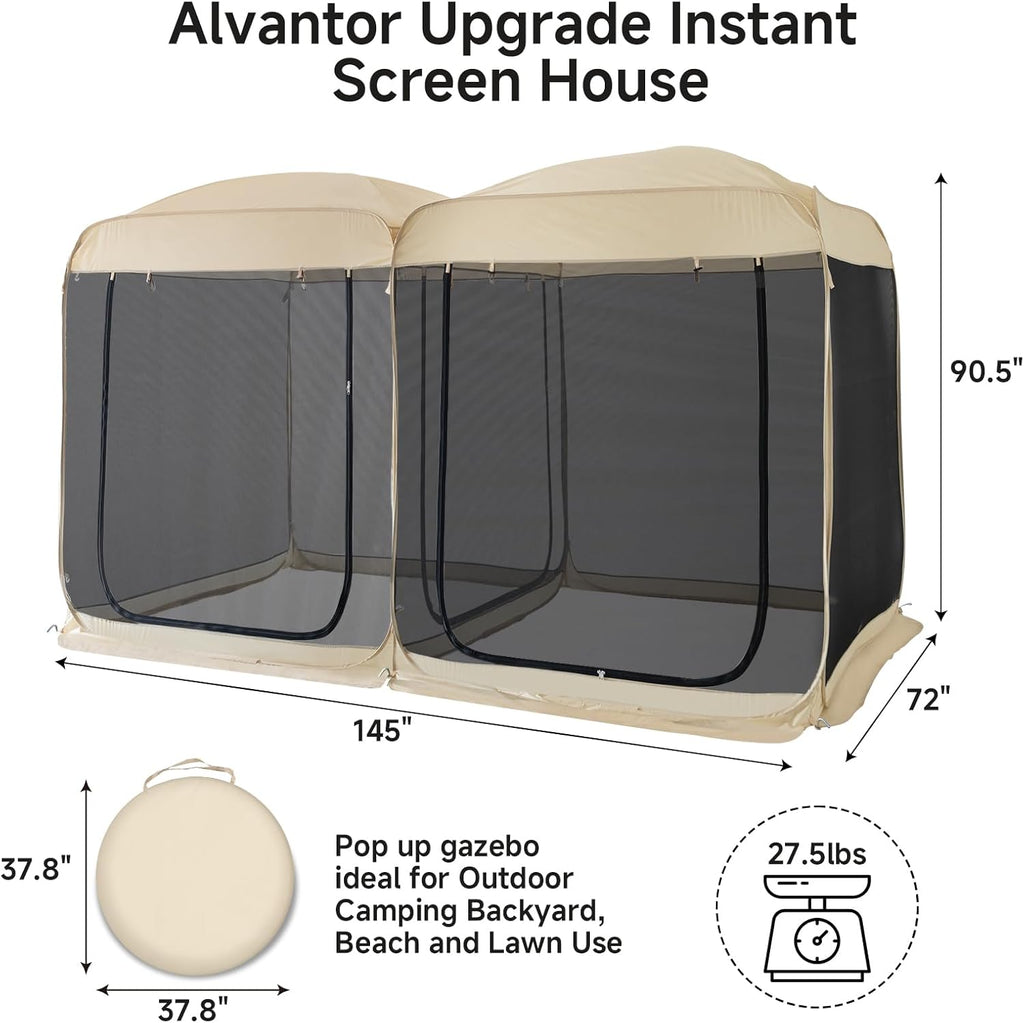 Beige 12' x 7.5' Pop Up Screen Tent Gazebo with Mesh Mosquito Netting N3500