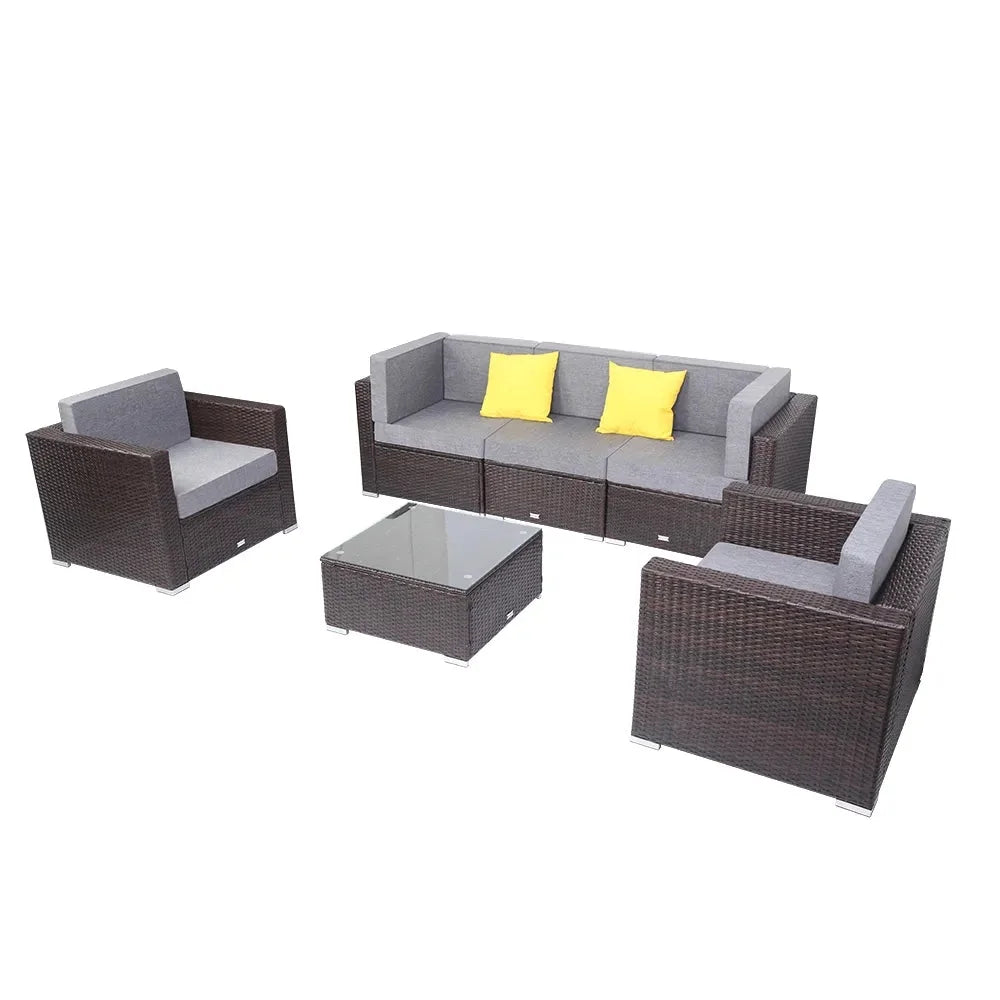 6 Pieces PE Wicker Rattan Corner Sofa Set S462218
