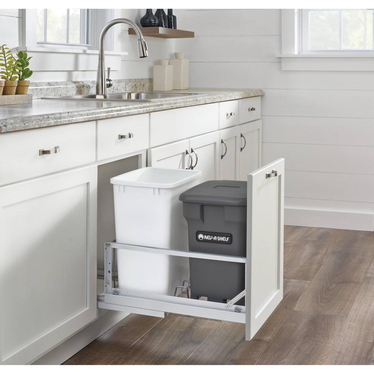 Aluminum 35 QRT Waste Container Pull-Out with Green Compost Bin T30872