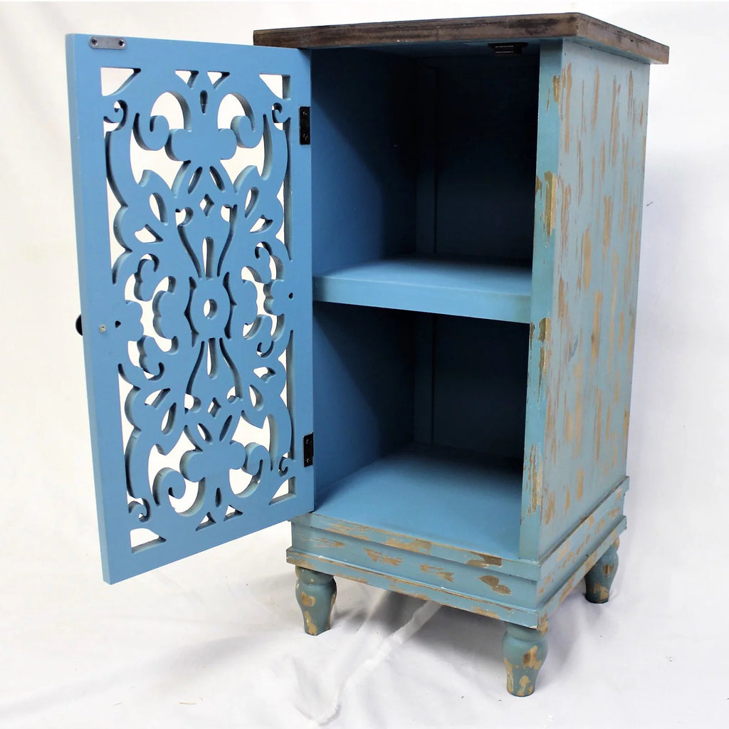 Teal Wooden End Table with Carved Legs B6438