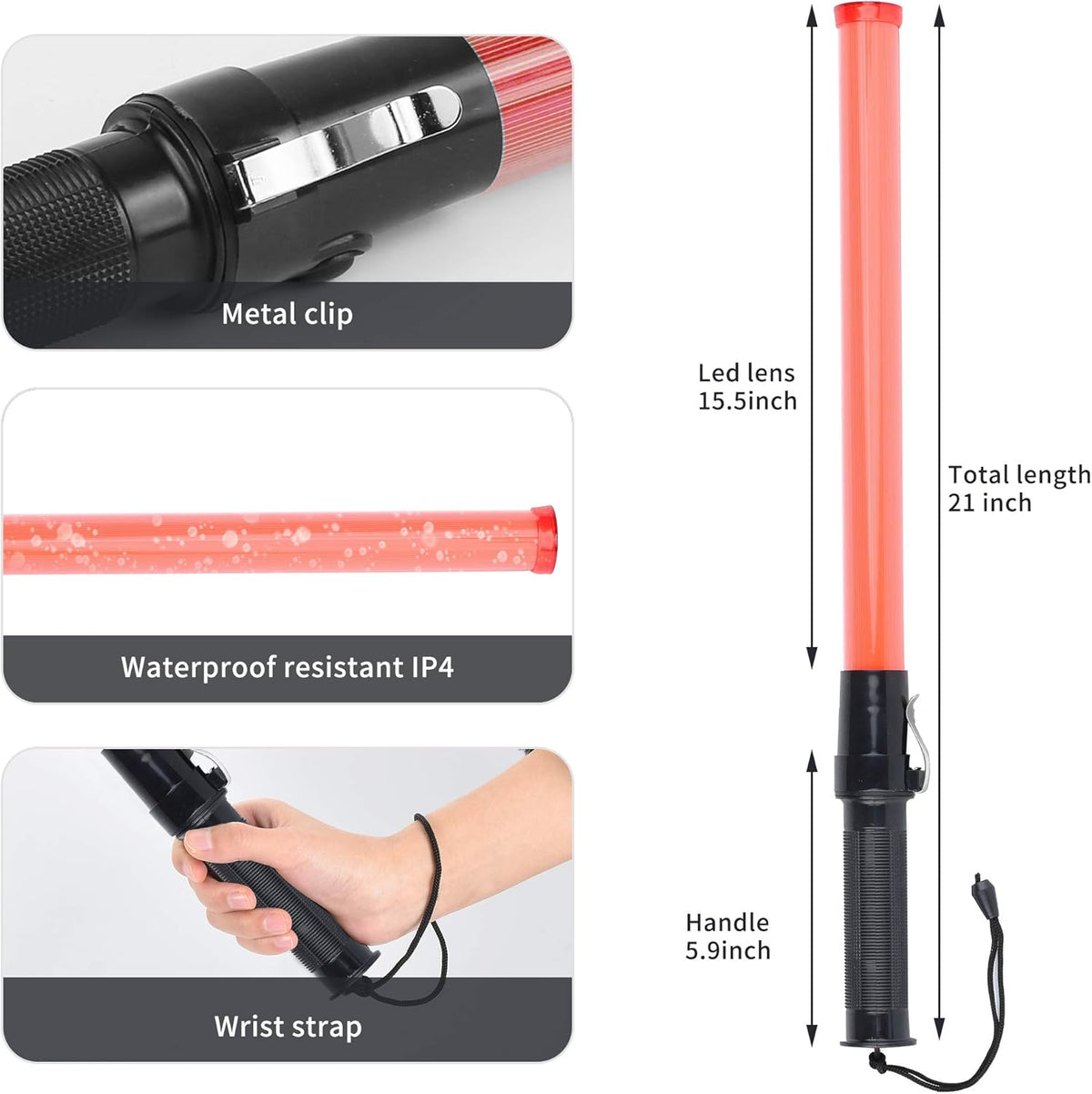 8 Pack 21-inch Safety Traffic Control Wand with 2 Flashing Modes X16337