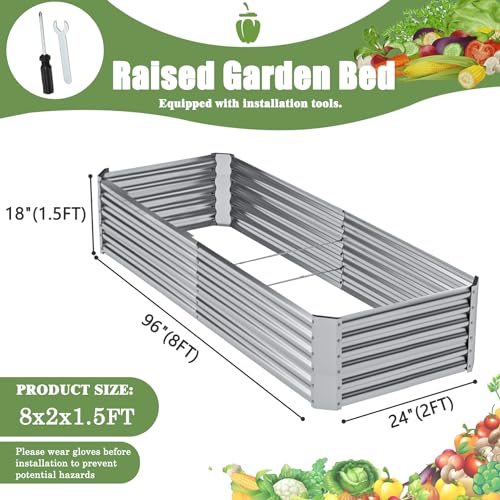 Silver 8×4×1ft Galvanized Metal Raised Garden Bed Planter Box 2PCS W91017