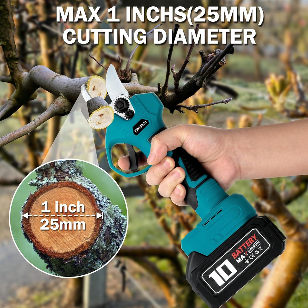 Electric Pruning Shears Cordless with 2 PCS Rechargeable 2.6Ah Lithium Battery and 3 Blades, 25mm Cutting Diameter B46205
