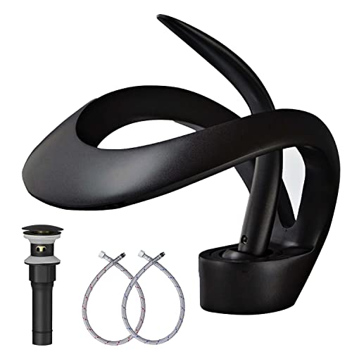 Black Solid Brass Single Handle 1-Hole Bathroom Vessel Sink Faucet J848