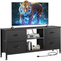 Black Wood Veins TV Stand with 4 Fabric Drawers Q791006