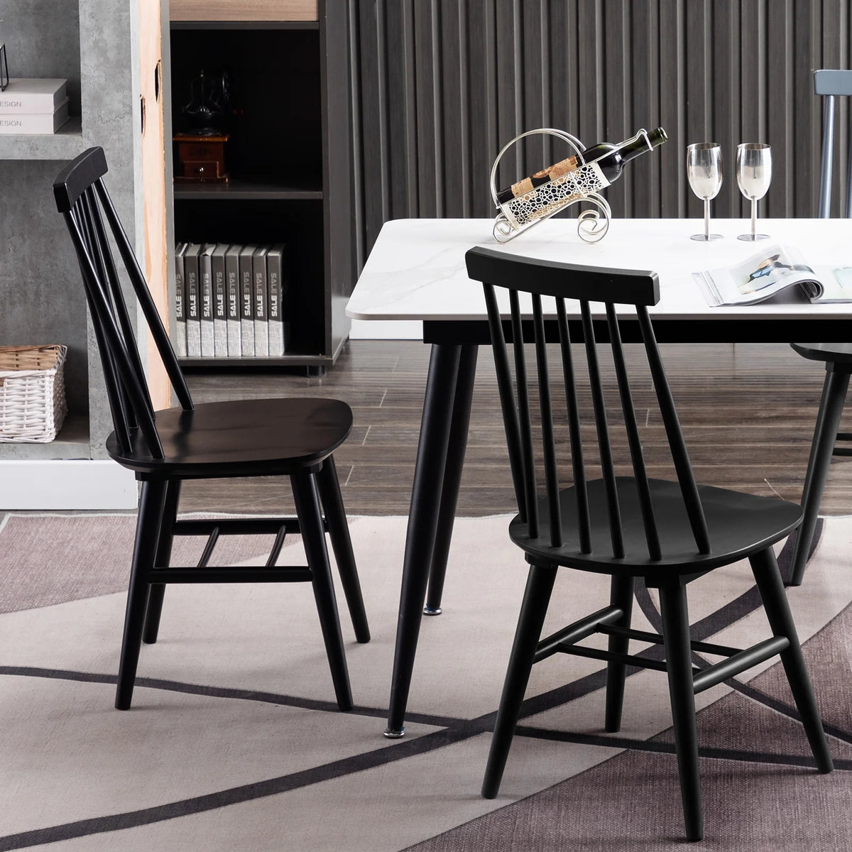Black Wood Dining Chairs Set of 2 I755