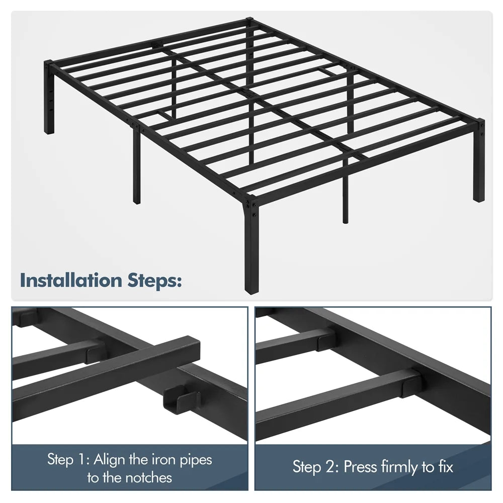 Queen Metal Platform Bed Frame with Steel Slat Support O9078