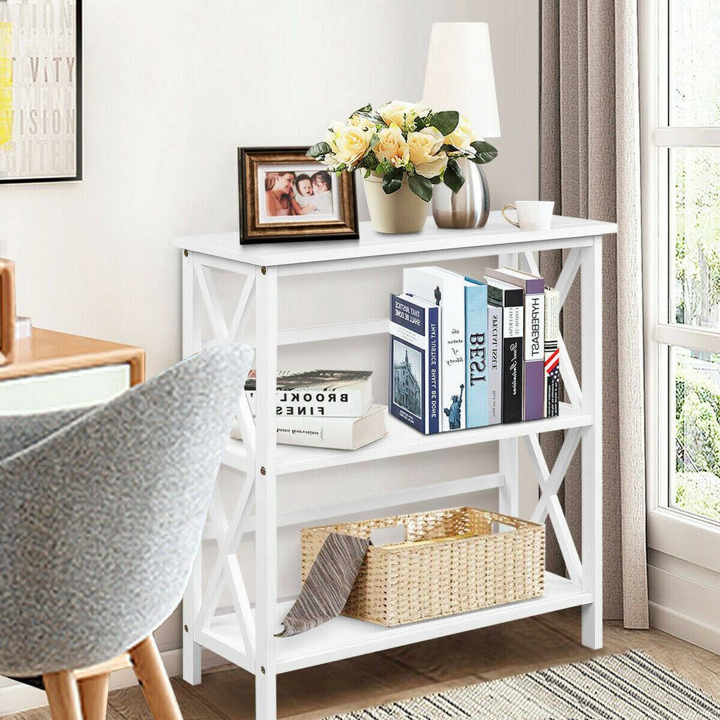 3-Tier White Wooden Open Shelf Bookcase P6555