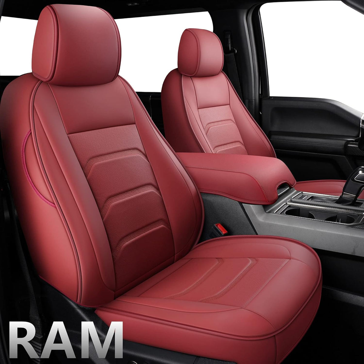Black & Red Faux Leather Custom Seat Covers Full Set D7116
