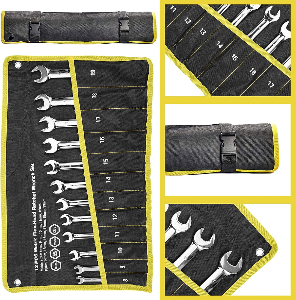 12-Piece Reversible Ratchet Combination Wrench Set, Metric, 8mm-19mm Chrome Vanadium Steel H24559