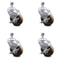 4 inch High Temp Glass Filled Nylon Threaded Stem Caster Set with Brake M461968