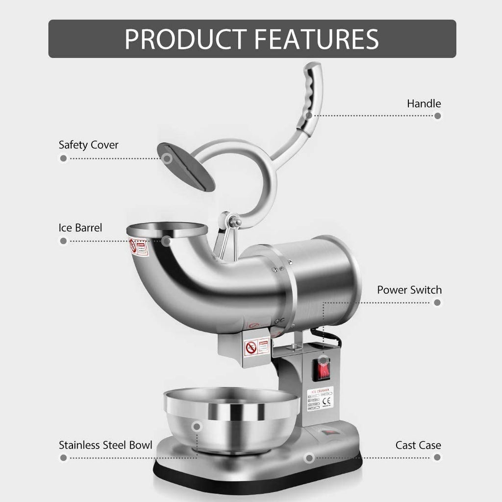 Silver Electric Dual Blades Ice Crusher Snow Cone Maker Machine 440lbs/hr G92200